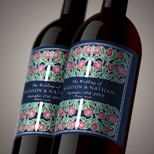 Rótulo De Garrafa De Cerveja Espada Floral Medieval Real Azul Prata Casamento