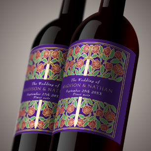 Rótulo De Garrafa De Cerveja Espada Floral Medieval Real Roxo Casamento