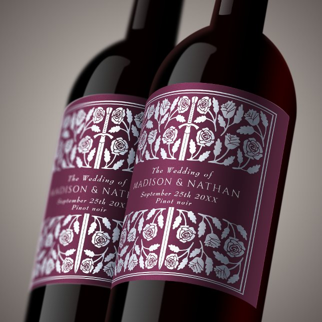Rótulo De Garrafa De Cerveja Espada Medieval Real Casamento Roxo Prateado (Criador carregado)