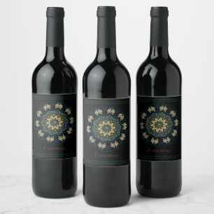 Rótulo De Garrafa De Cerveja Estilo Asiático Dourado e Verde