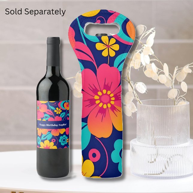 Rótulo De Garrafa De Cerveja Estilo Brilhante e Refletor Negrito - Dopamina (Bright and Bold Retro Flowers-Dopamine Style Wine Label)