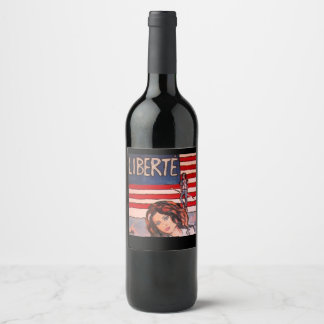 Rótulo De Garrafa De Cerveja Estilo Vintage Liberté Retrato com Bandeira Americ