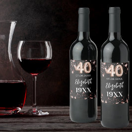 Rótulo De Garrafa De Cerveja estrelas aniversário de 40 anos preto rosa