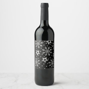 Rótulo De Garrafa De Cerveja Estrelas de relva de prata e flocos de neve