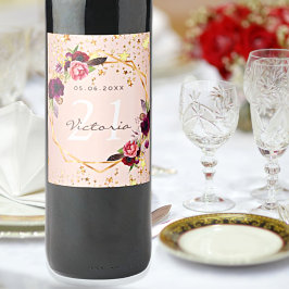 Rótulo De Garrafa De Cerveja Estrelas rosa de festa de aniversário douradas flo