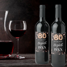 Rótulo De Garrafa De Cerveja Estrelas rosa de ouro negras 80 de Aniversário