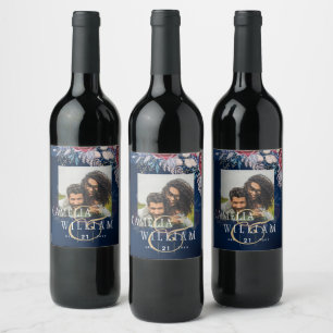 Rótulo De Garrafa De Cerveja Eterno Azul Borgonha Floral Casamento