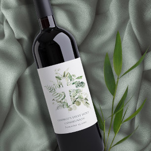 Rótulo De Garrafa De Cerveja Eucalyptus Fern Foliage Cross Primeira Comunhão Sa