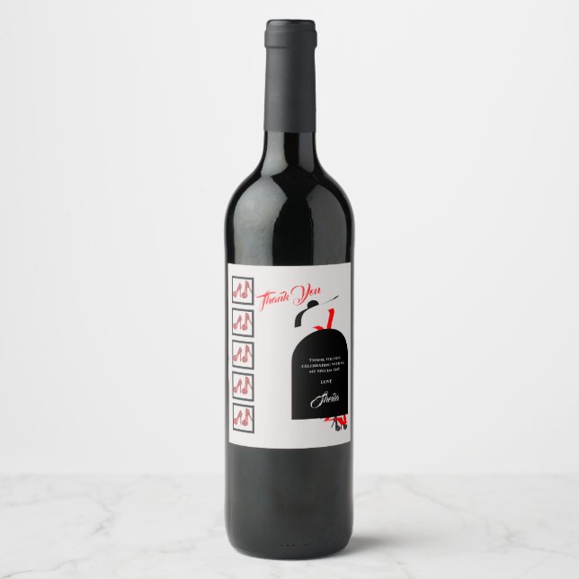 Rótulo De Garrafa De Cerveja Fab Silhouette Glam Red Black Calçados Obrigado An (Frente)