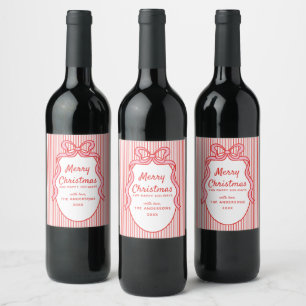 Rótulo De Garrafa De Cerveja Faixas Vermelhas Rosadas e Quadro de Arco de Natal