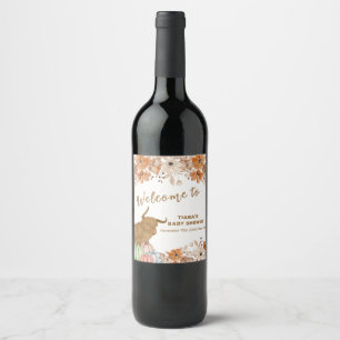 Rótulo De Garrafa De Cerveja Fall Boho Floral Highland Cow Chá de fraldas Bem-v