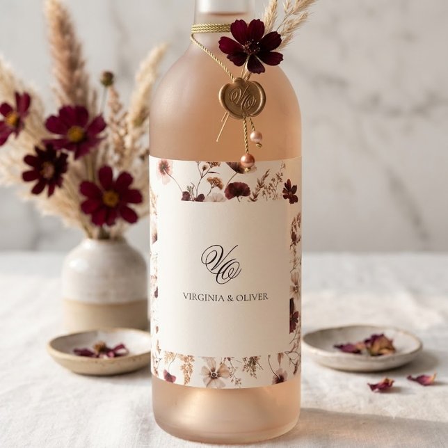 Rótulo De Garrafa De Cerveja Fall Wildflowers Floral Wedding  (Criador carregado)