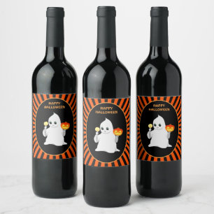 Rótulo De Garrafa De Cerveja fantasma e abóbora de Halloween