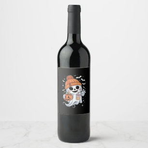 Rótulo De Garrafa De Cerveja Fantasma Fofo Bebendo Café Halloween Café Gelado