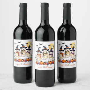 Rótulo De Garrafa De Cerveja Fantasmas Fofos Flores Abóboras Morcegos Halloween