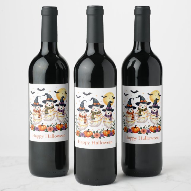 Rótulo De Garrafa De Cerveja Fantasmas Fofos Flores Abóboras Morcegos Halloween (Garrafas)