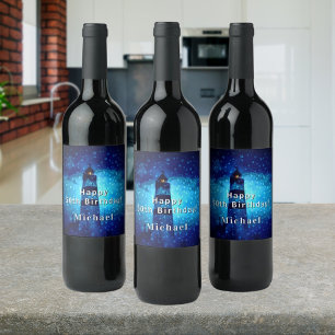 Rótulo De Garrafa De Cerveja Farol de aniversário marinho monograma azul-notur