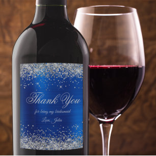 Rótulo De Garrafa De Cerveja Faux Silver Glitter Royal Blue Foil Obrigado