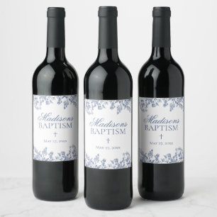Rótulo De Garrafa De Cerveja Favor de Batismo Floral Vintage Chinoiserie Azul