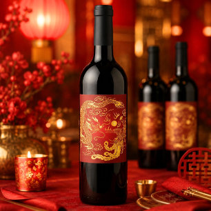 Rótulo De Garrafa De Cerveja Favor de Casamento Dragão Vermelho e Fênix Dourada