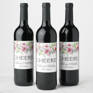 Rótulo De Garrafa De Cerveja Favor de casamento floral aquarela flores cor-de-r