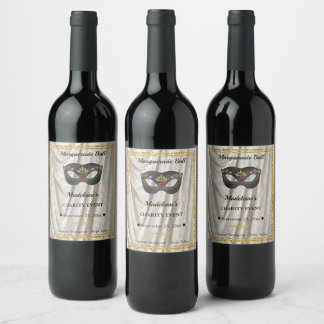 Rótulo De Garrafa De Cerveja Favor de Gala Charcoal Masquerade Branco Damask