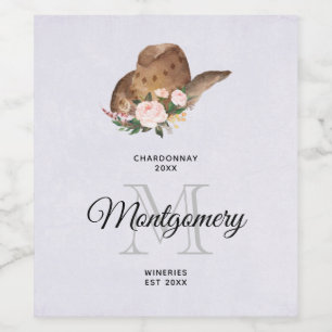 Rótulo De Garrafa De Cerveja Fazer de Vinho Castanho com Flores Rosa