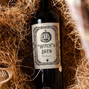 Rótulo De Garrafa De Cerveja Feiticeira das bruxas do Halloween bebe vinho espi