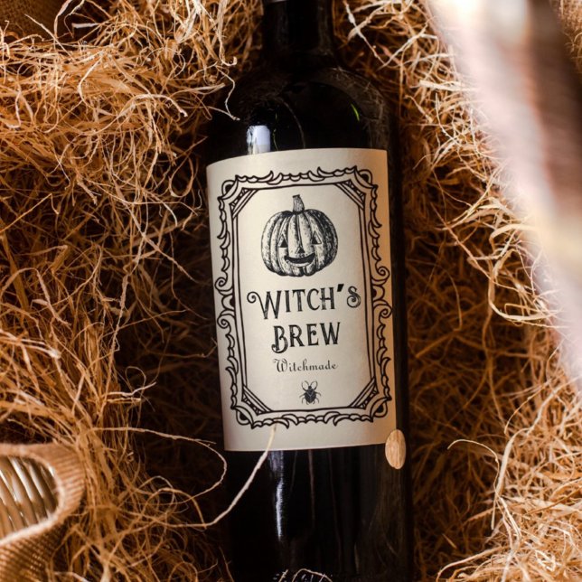 Rótulo De Garrafa De Cerveja Feiticeira das bruxas do Halloween bebe vinho espi (Criador carregado)