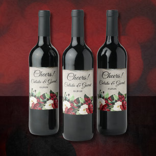 Rótulo De Garrafa De Cerveja Felicidades! Casamento de Gótico Floral Vermelho