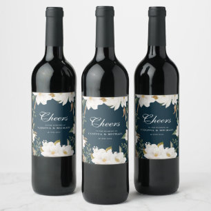 Rótulo De Garrafa De Cerveja FELICIDADES  Casamento floral de magnólia aquáti