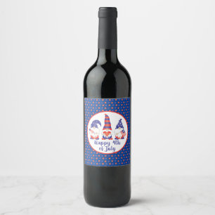 Rótulo De Garrafa De Cerveja Feliz 4 de julho Gnomos Vermelho Azul