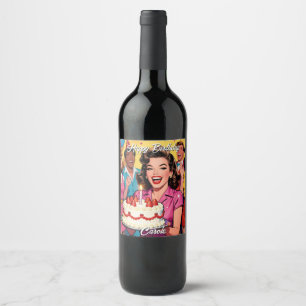 Rótulo De Garrafa De Cerveja Feliz Aniversário   Arte Pop Retro Personalizada