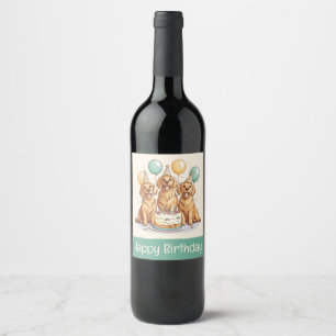 Rótulo De Garrafa De Cerveja Feliz Aniversário Cães Retriever Dourados