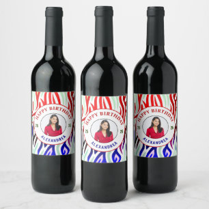 Rótulo De Garrafa De Cerveja Feliz Aniversário Foto Colorida Stripes Personali