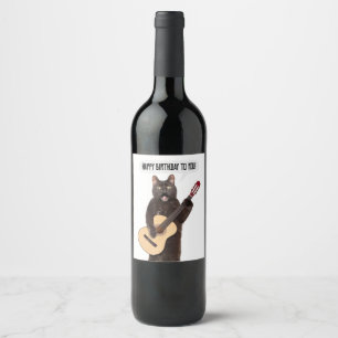 Rótulo De Garrafa De Cerveja Feliz Aniversário Gato Cantando e Tocando Guitarr