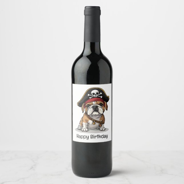 Rótulo De Garrafa De Cerveja Feliz Aniversário Pirata Inglês Crânio (Frente)