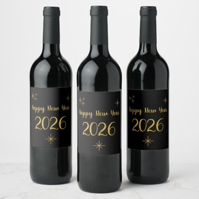 Rótulo De Garrafa De Cerveja Feliz ano novo 2025 Elegante Dourado preto (Garrafas)