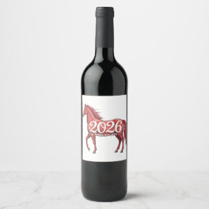 Rótulo De Garrafa De Cerveja Feliz ano novo 2026 Cavalo vermelho chinês