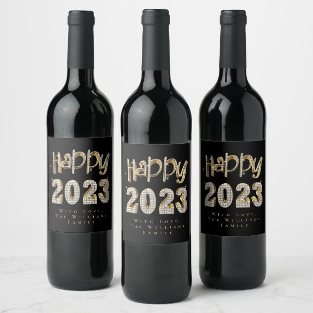 Rótulo De Garrafa De Cerveja Feliz ano novo Dourado Elegante preto e branco 202 (Garrafas)