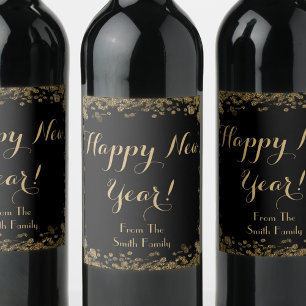 Rótulo De Garrafa De Cerveja Feliz ano novo Elegante Dourado e Preto