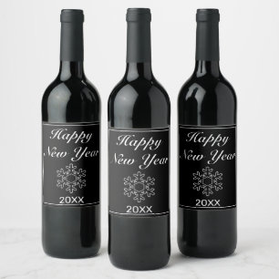 Rótulo De Garrafa De Cerveja Feliz ano novo Neve Flake Preto Minimalista Modern