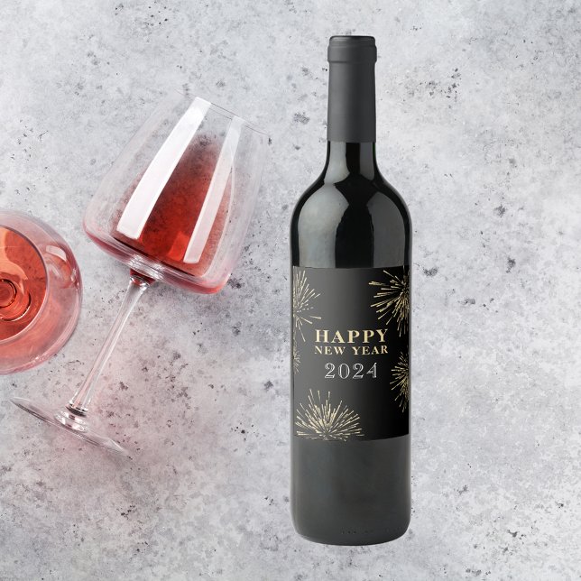 Rótulo De Garrafa De Cerveja Feliz ano novo preto Dourado (Criador carregado)