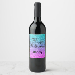 Rótulo De Garrafa De Cerveja Feliz Aposentadoria Ombre Rosa Azul Brilho Roxo