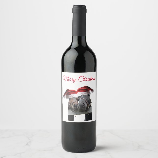 Rótulo De Garrafa De Cerveja Feliz Cavalo de Natal (Frente)