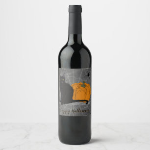 Rótulo De Garrafa De Cerveja Feliz Dia das Bruxas de Gato Negro
