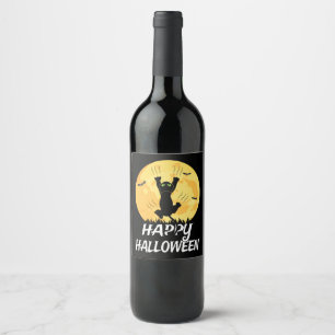 Rótulo De Garrafa De Cerveja Feliz Dia das Bruxas de Gato Negro Engraçado