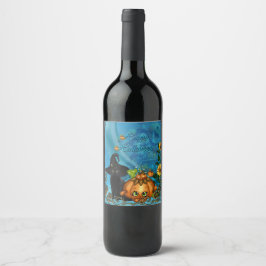 Rótulo De Garrafa De Cerveja Feliz Halloween com gato engraçado