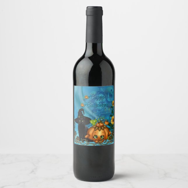 Rótulo De Garrafa De Cerveja Feliz Halloween com gato engraçado (Frente)