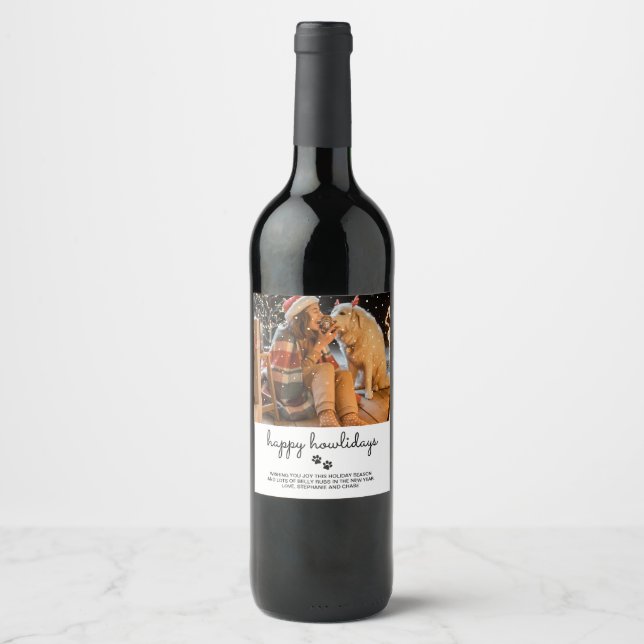 Rótulo De Garrafa De Cerveja Feliz Howlidays Pet Photo Holiday Gift Wine Label (Frente)